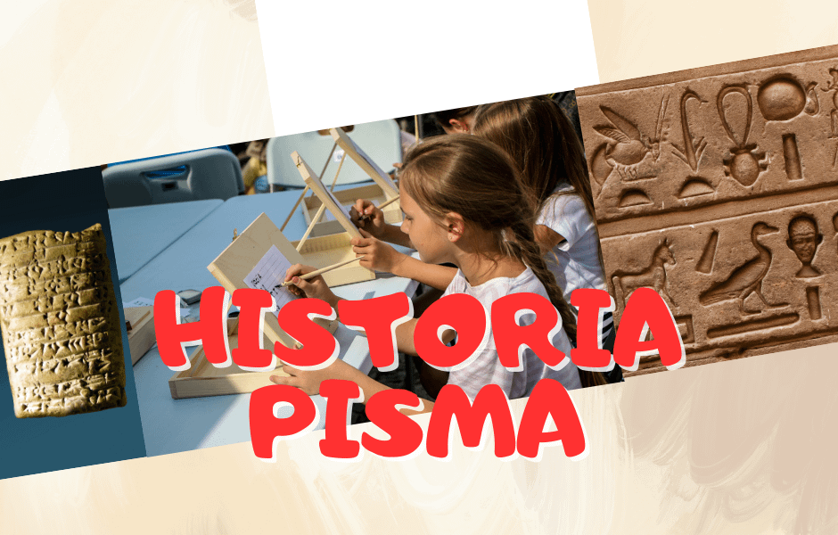 Oferta edukacyjna zajęć "Historia pisma", tabliczki z pismem klinowym, hieroglify i kaligrafia średniowieczna.